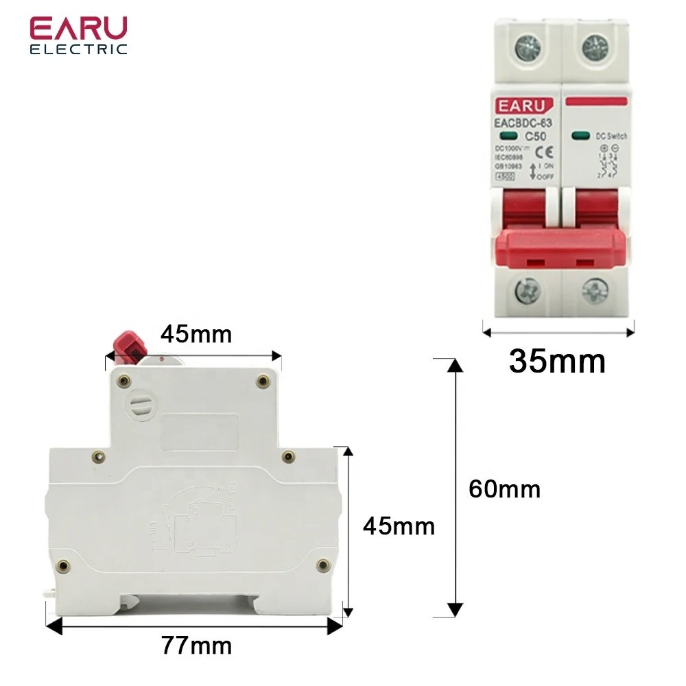 Breaker Solar DC CC Earu Riel 1000v 40A 2 Polos Din Eacbdc-63 - Image 4